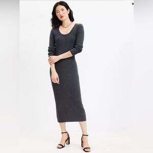 NWT Loft Heathered Ribbed Scoop Neck Midi Dress Size L